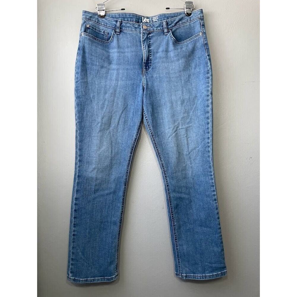 LEE Regular Fit Womens Size 18 Midrise Straight Leg Stretch Denim Blue Jeans